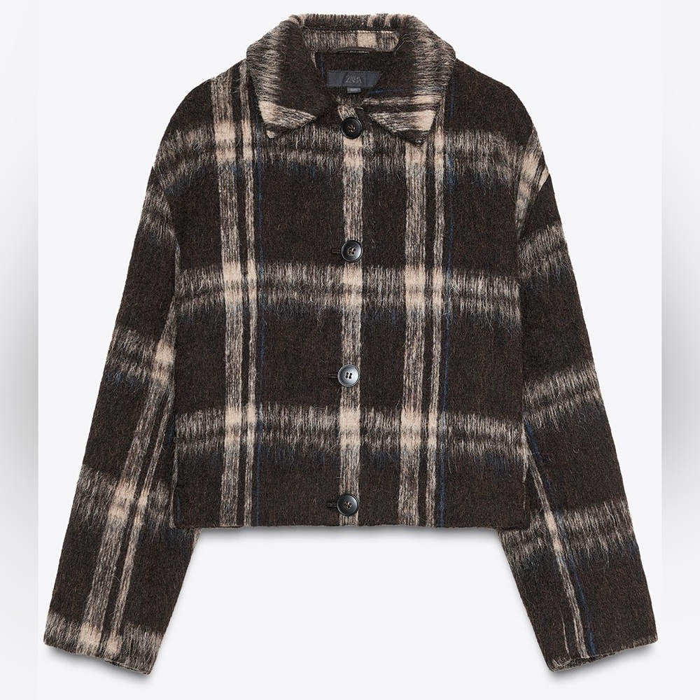 NWT VIRAL Zara Black and Cream Plaid Button Up Blazer Jacket - XS NEW LIMITED ED
